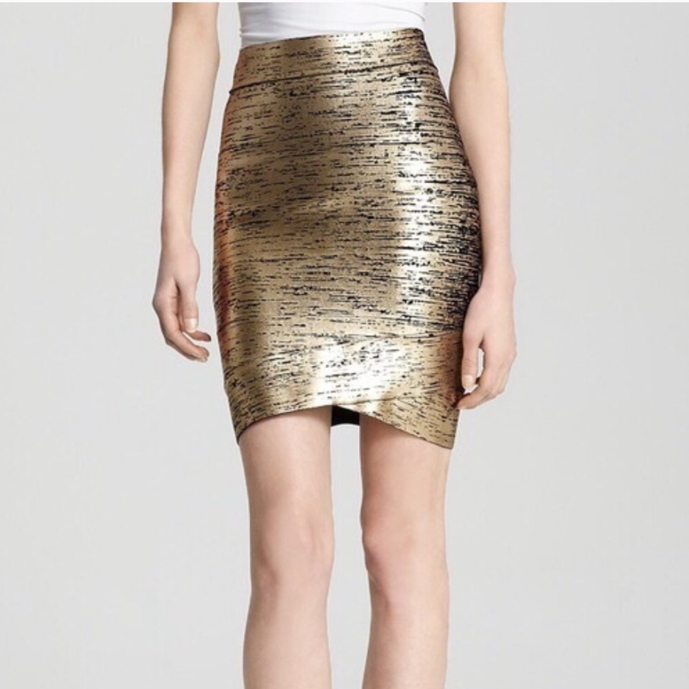 BCBGMaxAzria Gold Foil Bandage Skirt